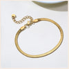 Gold stainless steel snake chain anklet bracelet with a lobster clasp and chain.