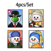 A set of four cute animal enamel brooches featuring various stylized characters.