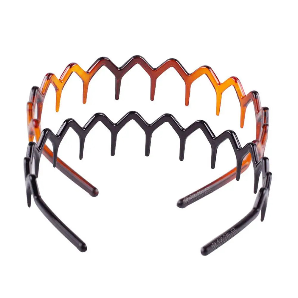 A brown zigzag headband hair comb designed for face concealment.