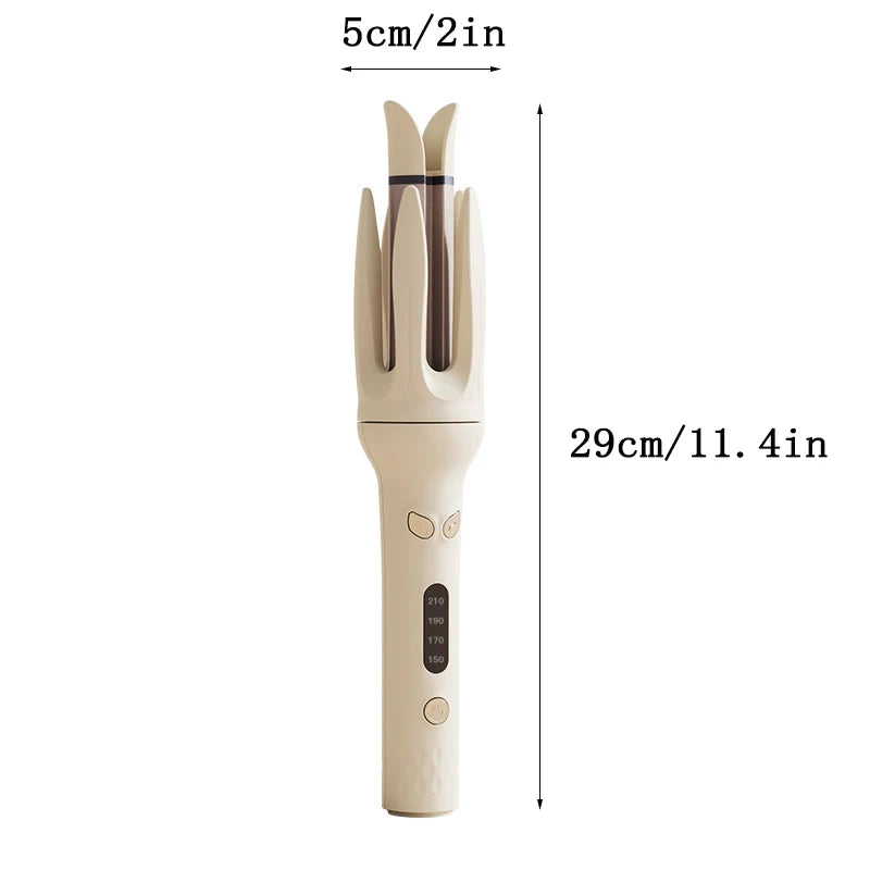 A beige professional automatic curling iron with a long barrel and temperature control dial.