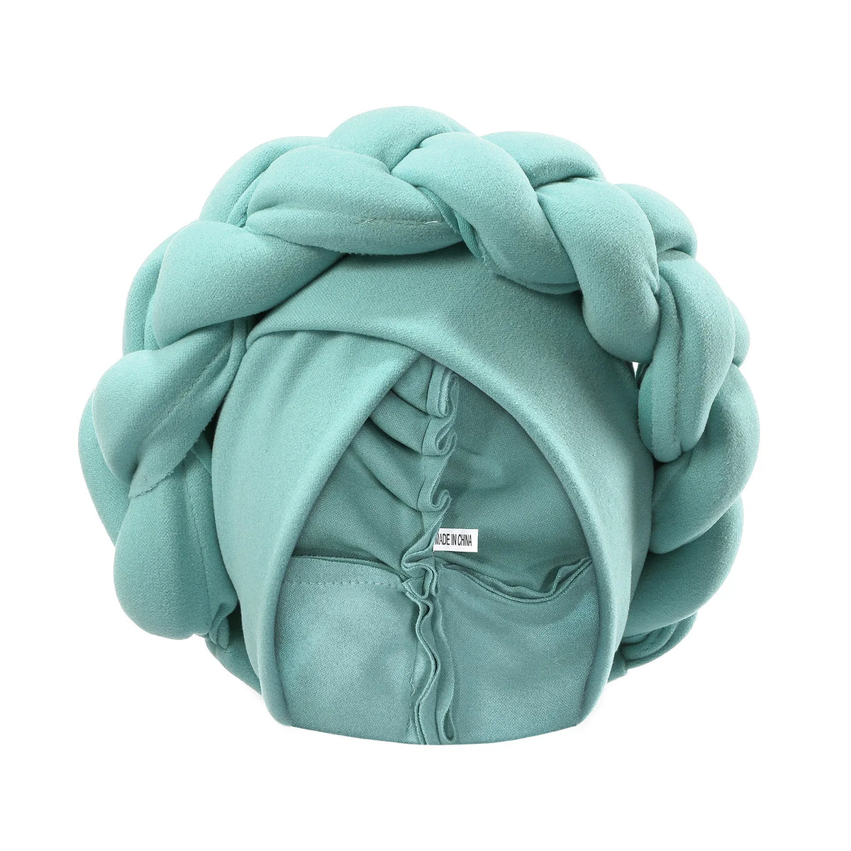 A teal knitted braided turban cap for African party headwear