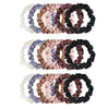 A collection of elegant simulation silk hair ties in various shades of purple, pink, brown, and black.