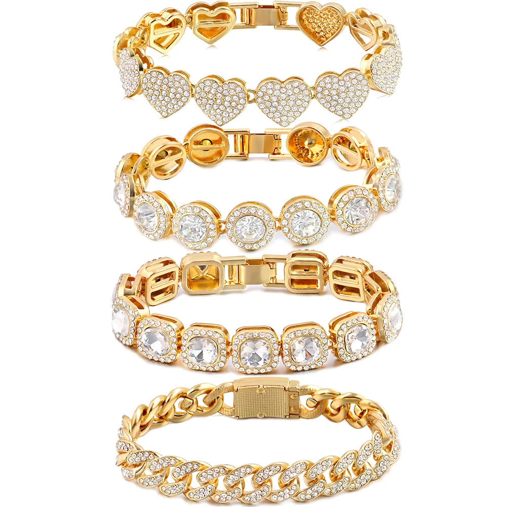 Iced Out Rhinestone Cuban Chain Bracelets