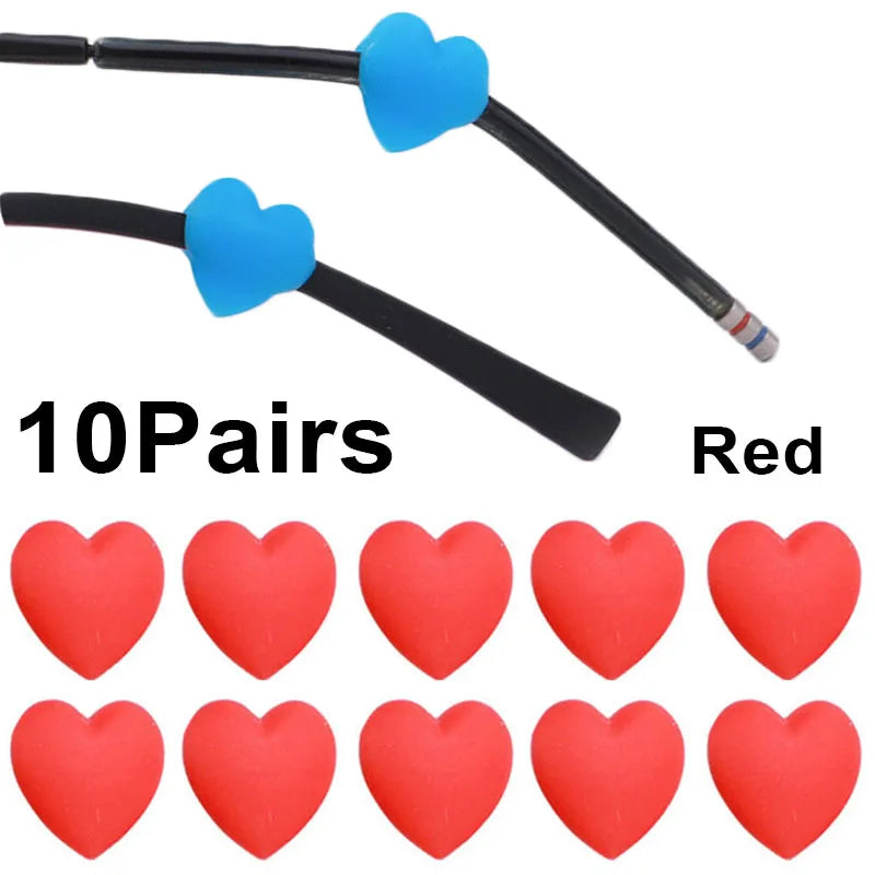 Ten pairs of red anti-slip silicone ear hooks for eyeglasses