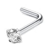 A silver surgical stainless steel nose piercing stud with a clear diamond-cut gemstone.