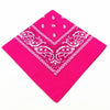 Pink bandana featuring white paisley and geometric patterns for a headband or wrist wrap set