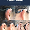 Close-up images showing silicone ear grip hooks used for securing glasses and sunglasses on various ears.