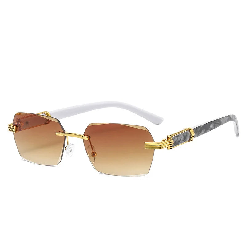 Brown gradient sunglasses with gold accents and white frame shown from the front