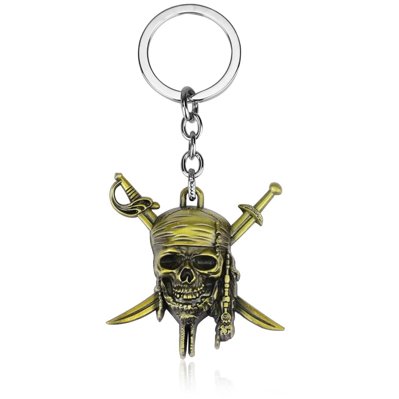 A gold skull pendant necklace with a silver hoop and bail.