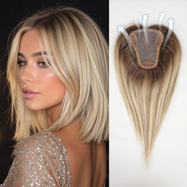 12 Inch Light Brown Blonde Ombre Lace Base Hair Topper