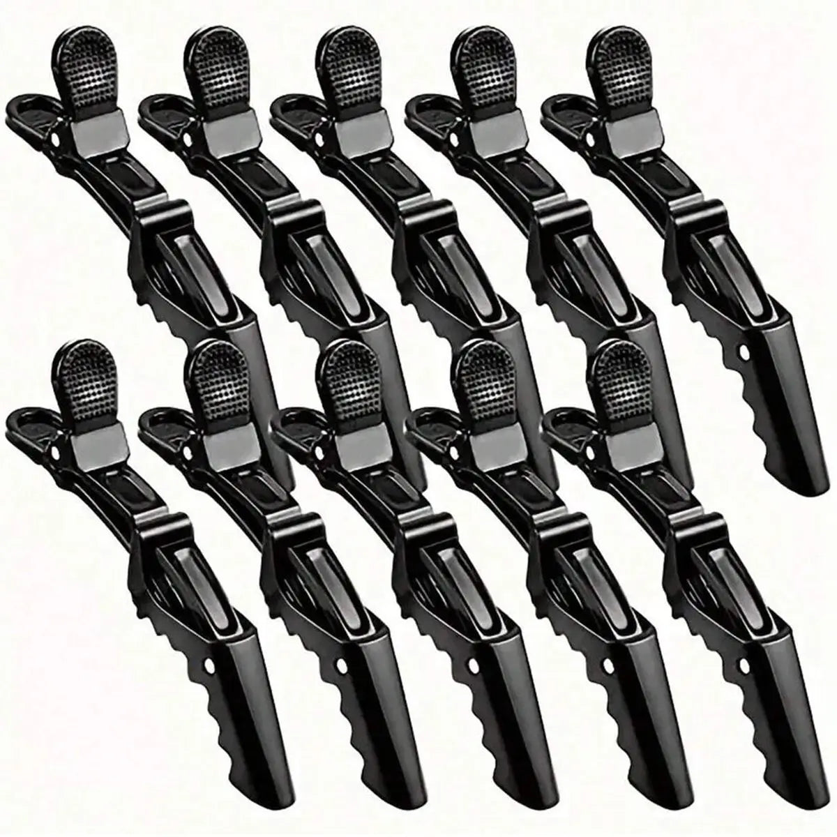 A set of black professional multifunctional hair sectioning clips.