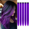 Un set de extensiones de cabello rectas de 20 pulgadas en tonos morado y negro vibrantes.