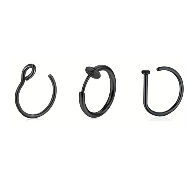 Three magnetic stainless steel septum rings in black finish