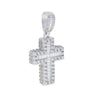 Collier pendentif croix argenté serti de diamants, design détaillé et scintillant.