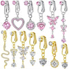A collection of fashion belly button rings featuring various designs including hearts, butterflies, and diamond shapes in pin
