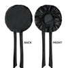 A pair of black satin wide-brimmed hair wrap headscarfs shown from the back and front.