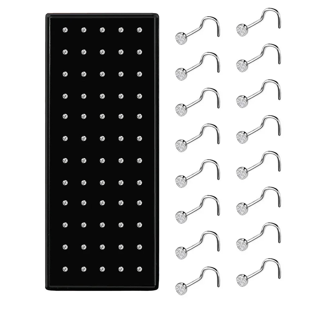 A set of stainless steel nose studs and body piercing jewelry for use in piercings.