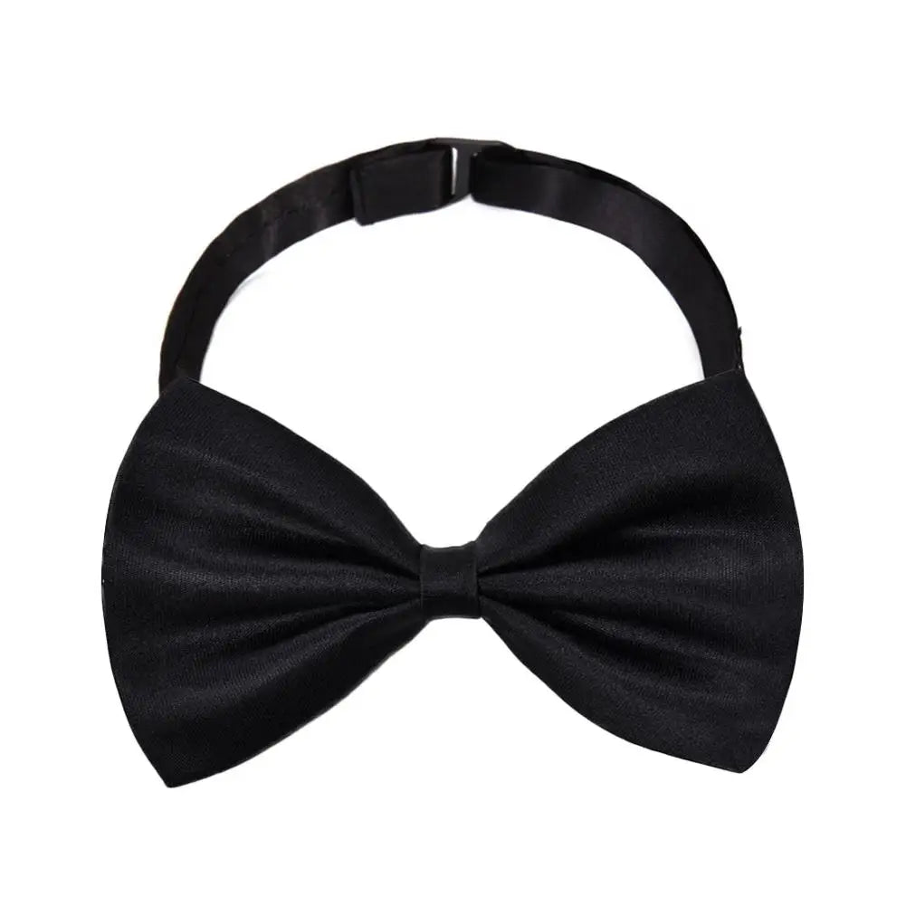 A black knit bow tie for men shown against a white background.