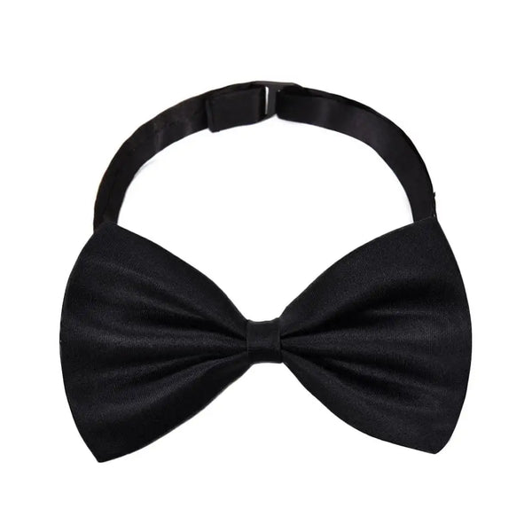 A black knit bow tie for men shown against a white background.
