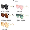 Cinq options de couleurs pour des lunettes de pilot vintage avec cadre métallique, incluant noir, rose, vert et marron.