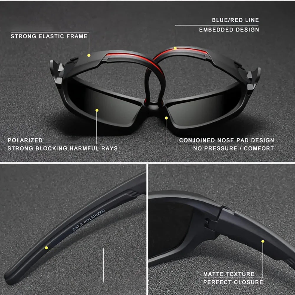 Black polarized sunglasses featuring a strong elastic frame, embedded design, and a matte texture for perfect closure.