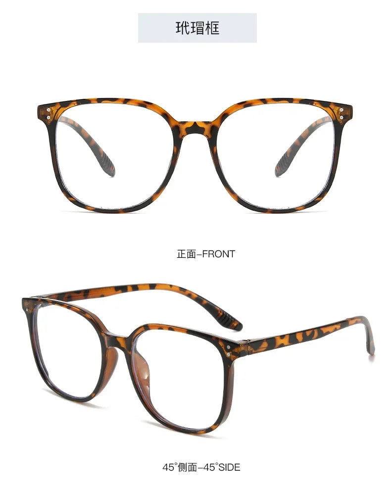A pair of brown tortoiseshell framed eyeglasses shown from the front and side angles.