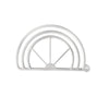 White reusable hat brim bender with a curved frame and a central pivot point.