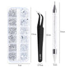 A set of 4 rhinestone nail art decorations packaged in a clear plastic case and presented in an ESD-15 tube.