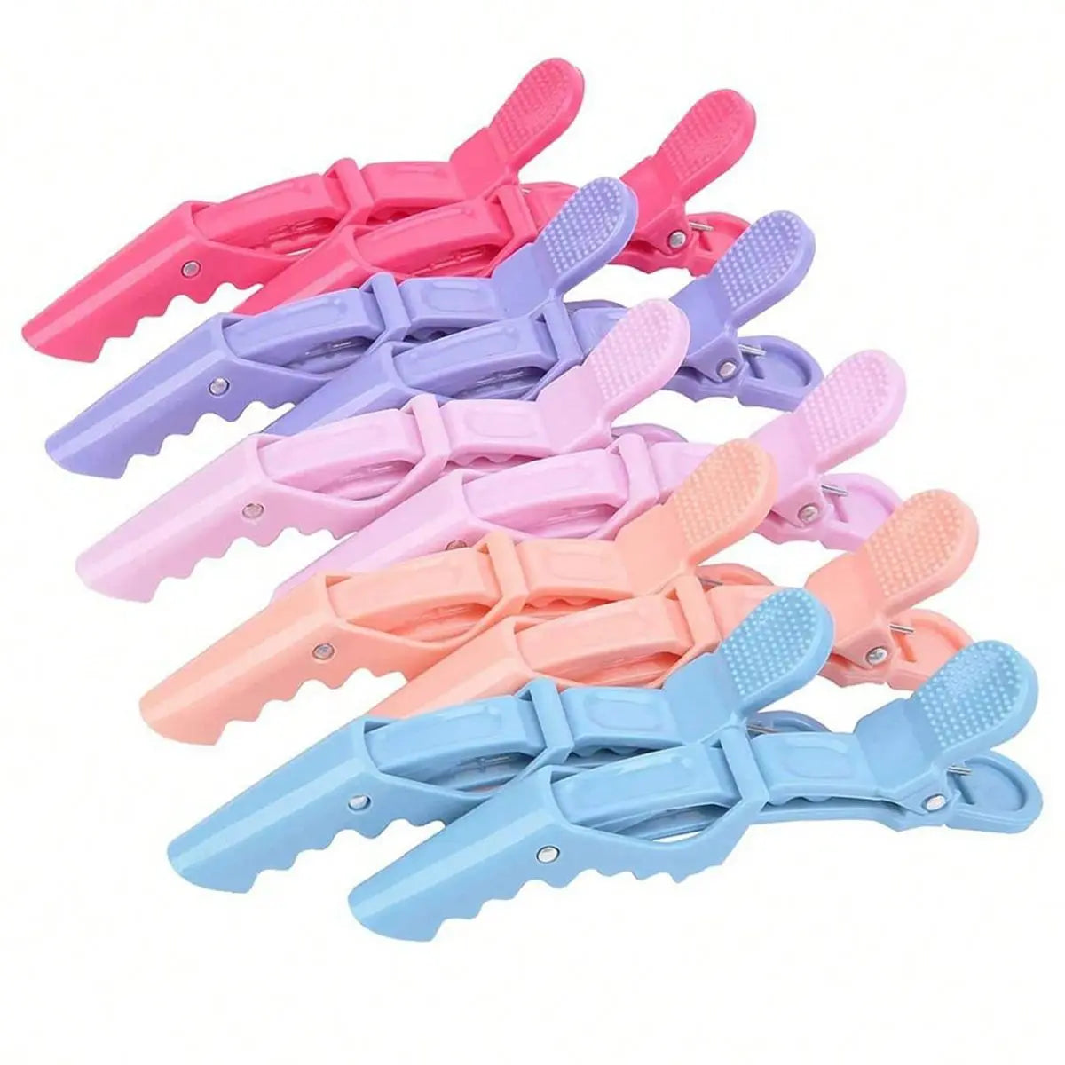 A set of pink and purple professional multifunctional hair sectioning clips.