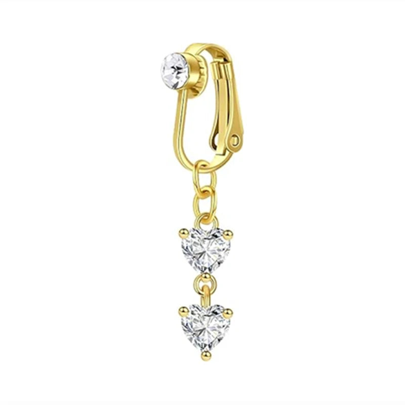 Gold-toned fashion belly button rings featuring a stud and a heart-shaped dangle.