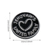 Silver lapel pin featuring the text Jehovah's Heart Family United Family engraved on a circular design