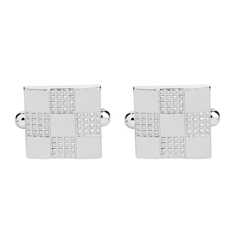 Pince-cuffs pour hommes carrés rayés argentés avec motif en grille