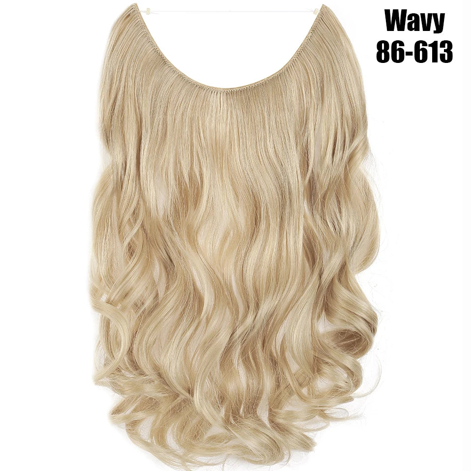 Blonde wavy hair extensions, 20-inch synthetic invisible wire hair extensions.