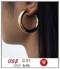 Un gros plan d'une boucle d'oreille en or portée par une femme aux longs cheveux noirs.
