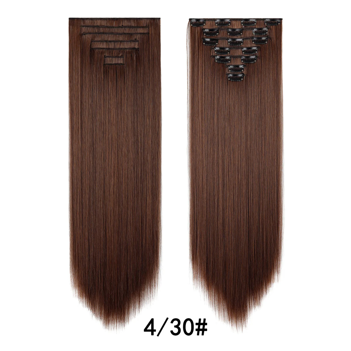 A pair of dark brown, straight hair extensions labeled 4/30#, shown against a white background.