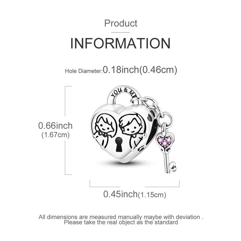Sterling silver moon charm bracelet with a heart-shaped key pendant