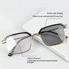 Pair of outdoor color changing photochromic sunglasses with UV protection and indoor transparent blue light protection