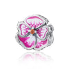 Cuenta de plata con forma de flor rosa y blanca con centro naranja