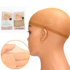 A close-up of a tan invisible sheer wig cap being worn on a mannequin head.