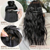 Instrucciones para usar las extensiones de cabello clip-in, mostrando cómo repartir, rizar, abrir el clip y asegurar el moño 