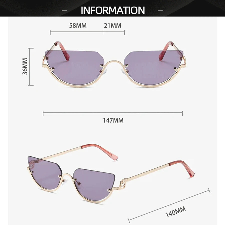 Lunettes de soleil classiques vintage à œil de chat avec des verres violets et des montures dorées.