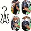 Black multi-use wig and accessory hangers shown in various usage contexts.