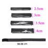 A set of black elastic wig bands for hair edges, with lengths ranging from 2.5cm to 4cm and a long band measuring 56-58 cm.