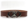 A brown leather belt with a silver gothic moon star buckle.