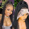 Close-up of a woman modeling a 36 inch full lace box braids wig with a sheer lace front
