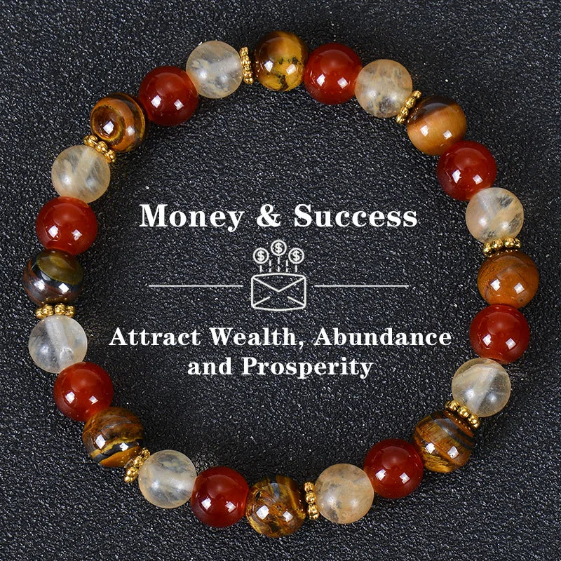 Tiger eye crystal bracelet with various colored beads used to attract wealth, abundance, and prosperity