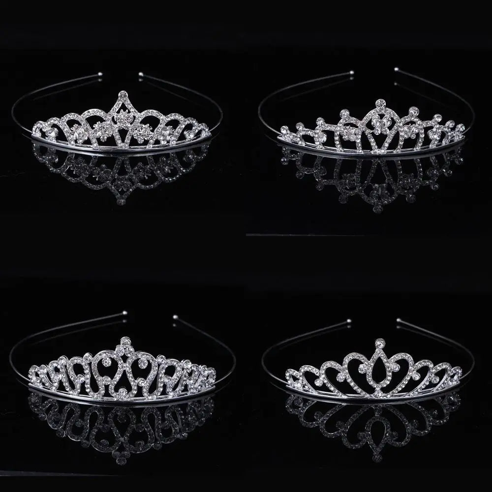 Silver crystal hair crown for women shown in four mirrored views