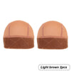 Two light brown velvet wig grip caps shown side by side.