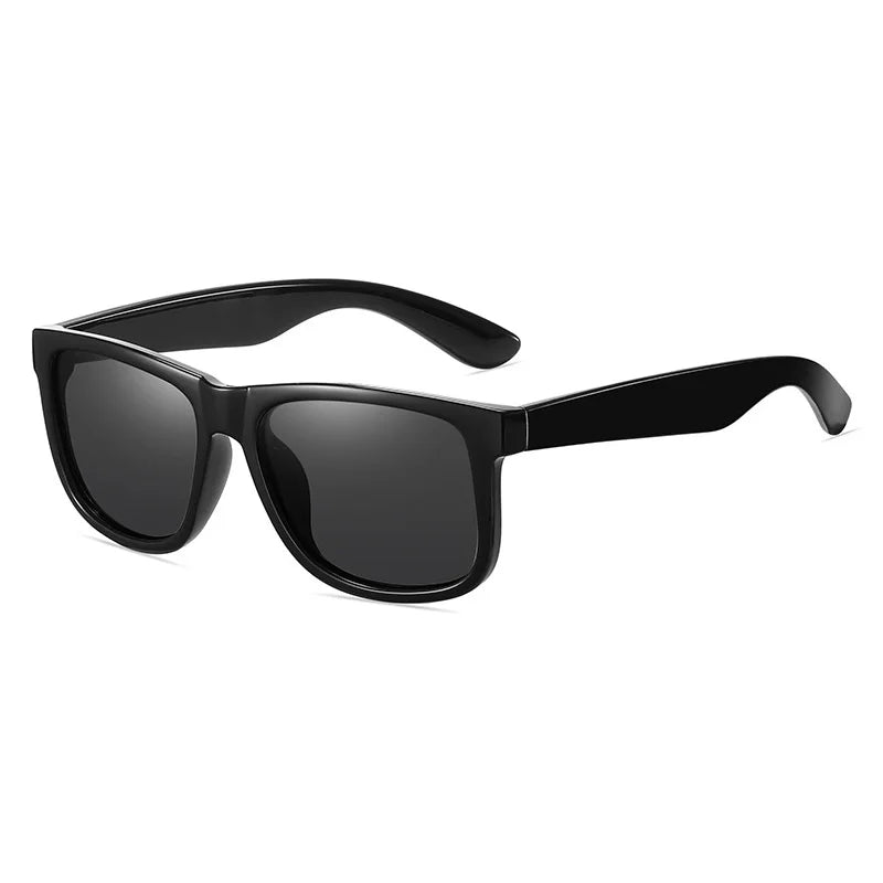 Black vintage polarized square sunglasses viewed from the front