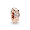 Rose gold cherry blossom charm pendant featuring a cluster of small diamonds.